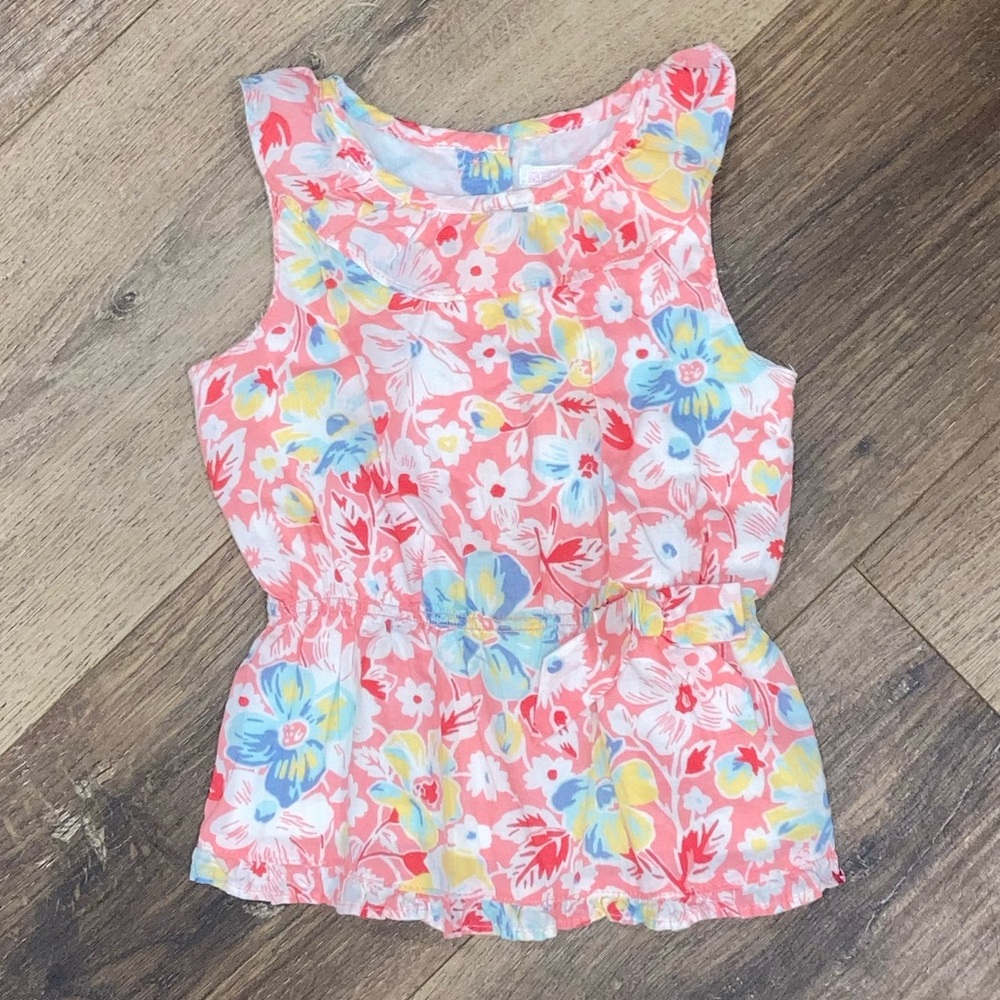 Janie & Jack Pink Peach Floral Sleeveless Top Shirt Blouse Summer Bright 12-18m